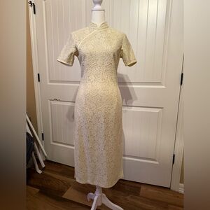 Elegant Cream Lace Dress (Cheongsam style)